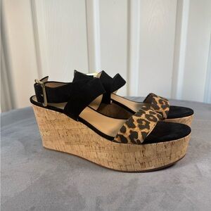 Veronica Beard Hurley Cross Ankle-Strap Sandal Leopard Cork Wedge Size 11